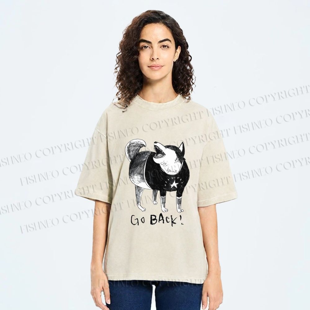 Unisex Dog Yelling Go Back Printed Washed Tee