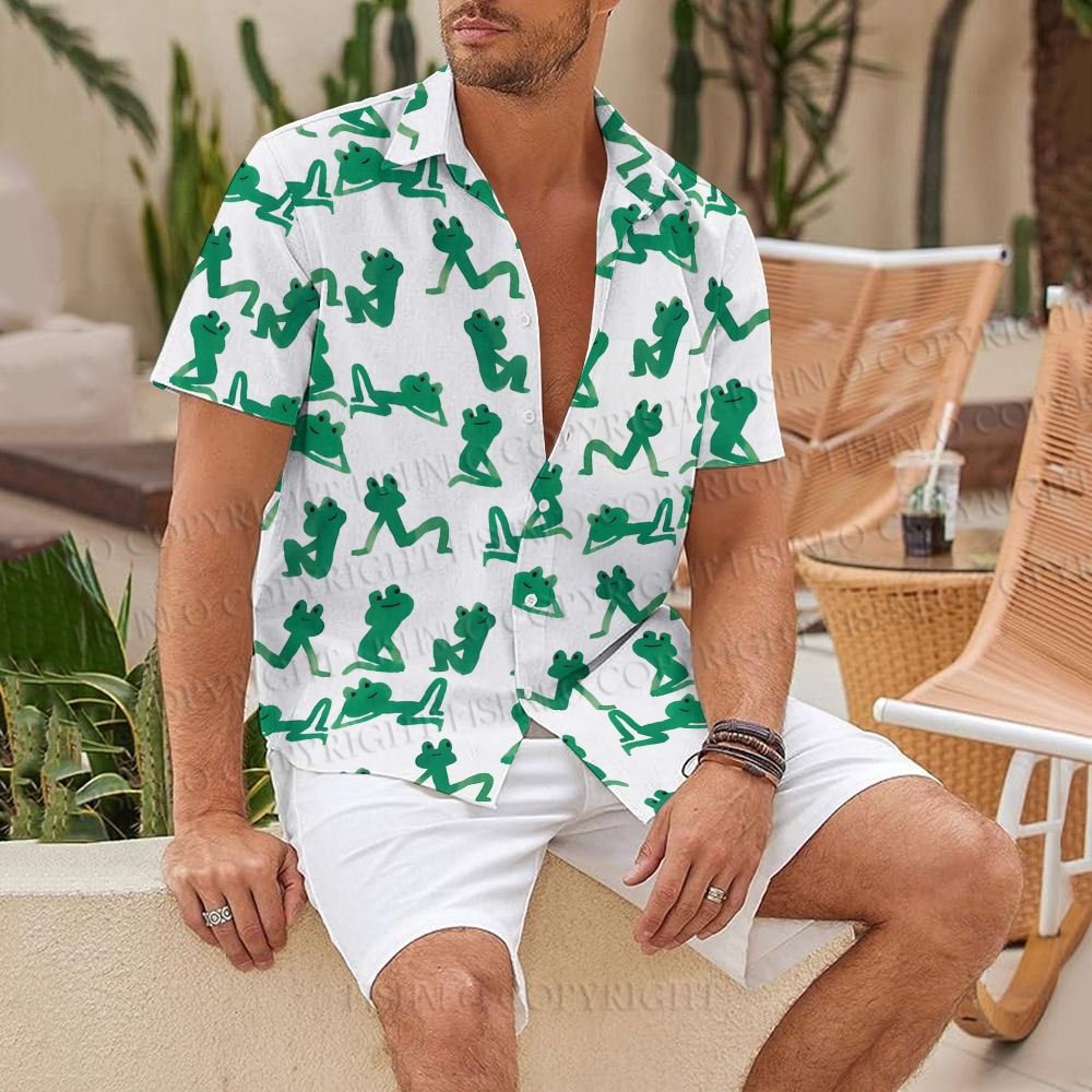Green Frogs Printed Hawaiian Shirt