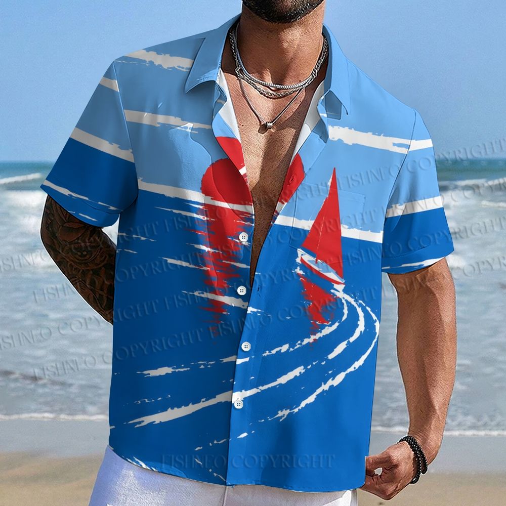 Red Sails Printed Hawaiian Shirt