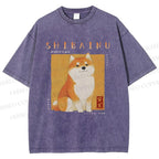 Unisex Shiba Inu Printed Washed Tee