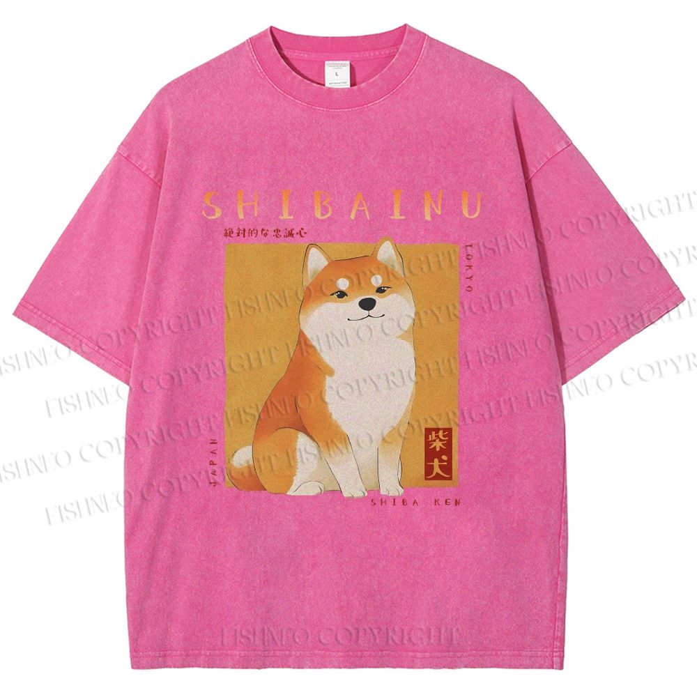 Unisex Shiba Inu Printed Washed Tee