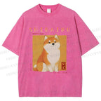 Unisex Shiba Inu Printed Washed Tee