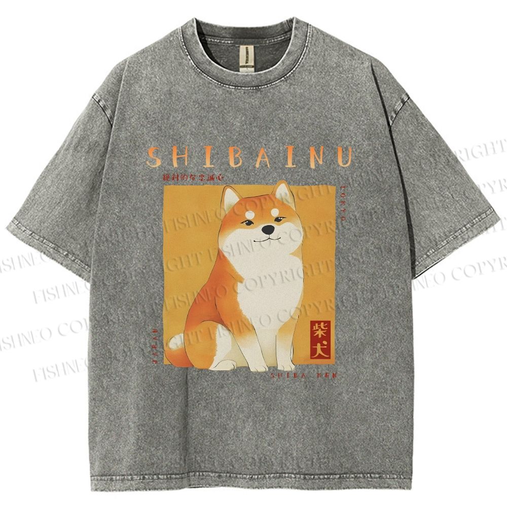 Unisex Shiba Inu Printed Washed Tee