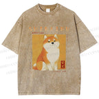 Unisex Shiba Inu Printed Washed Tee