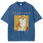 Unisex Shiba Inu Printed Washed Tee