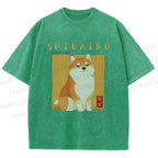Unisex Shiba Inu Printed Washed Tee