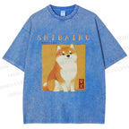 Unisex Shiba Inu Printed Washed Tee