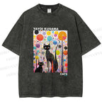 Unisex Yayoi Kusama Cat Printed Washed Tee