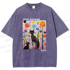 Unisex Yayoi Kusama Cat Printed Washed Tee