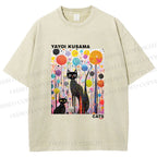 Unisex Yayoi Kusama Cat Printed Washed Tee