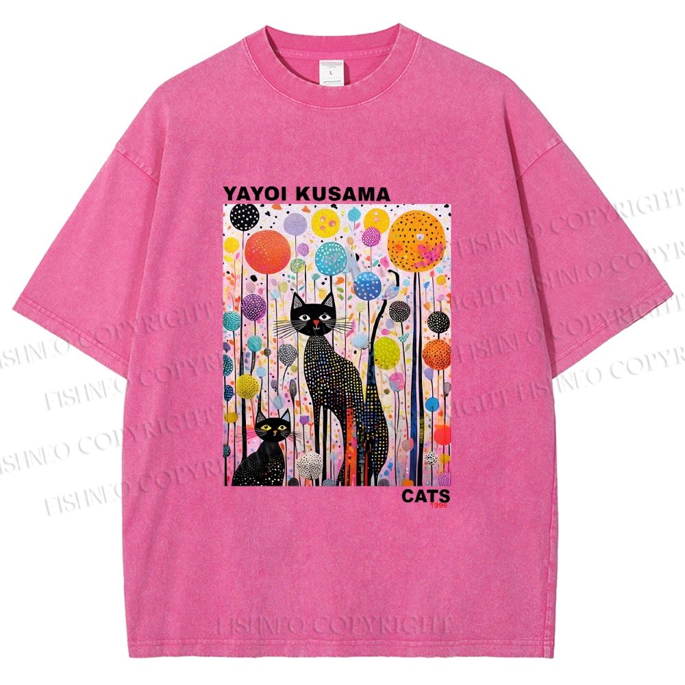 Unisex Yayoi Kusama Cat Printed Washed Tee