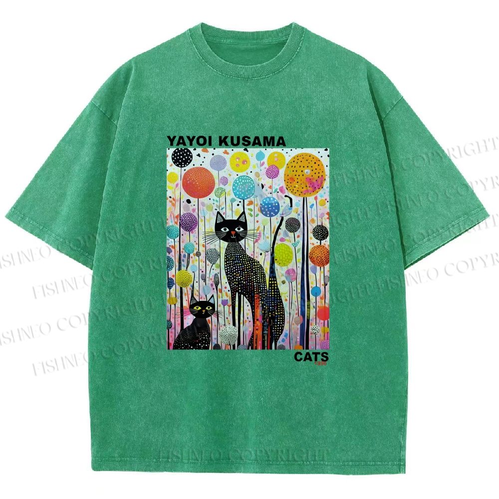 Unisex Yayoi Kusama Cat Printed Washed Tee