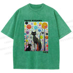 Unisex Yayoi Kusama Cat Printed Washed Tee