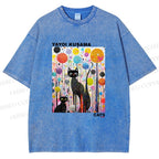 Unisex Yayoi Kusama Cat Printed Washed Tee