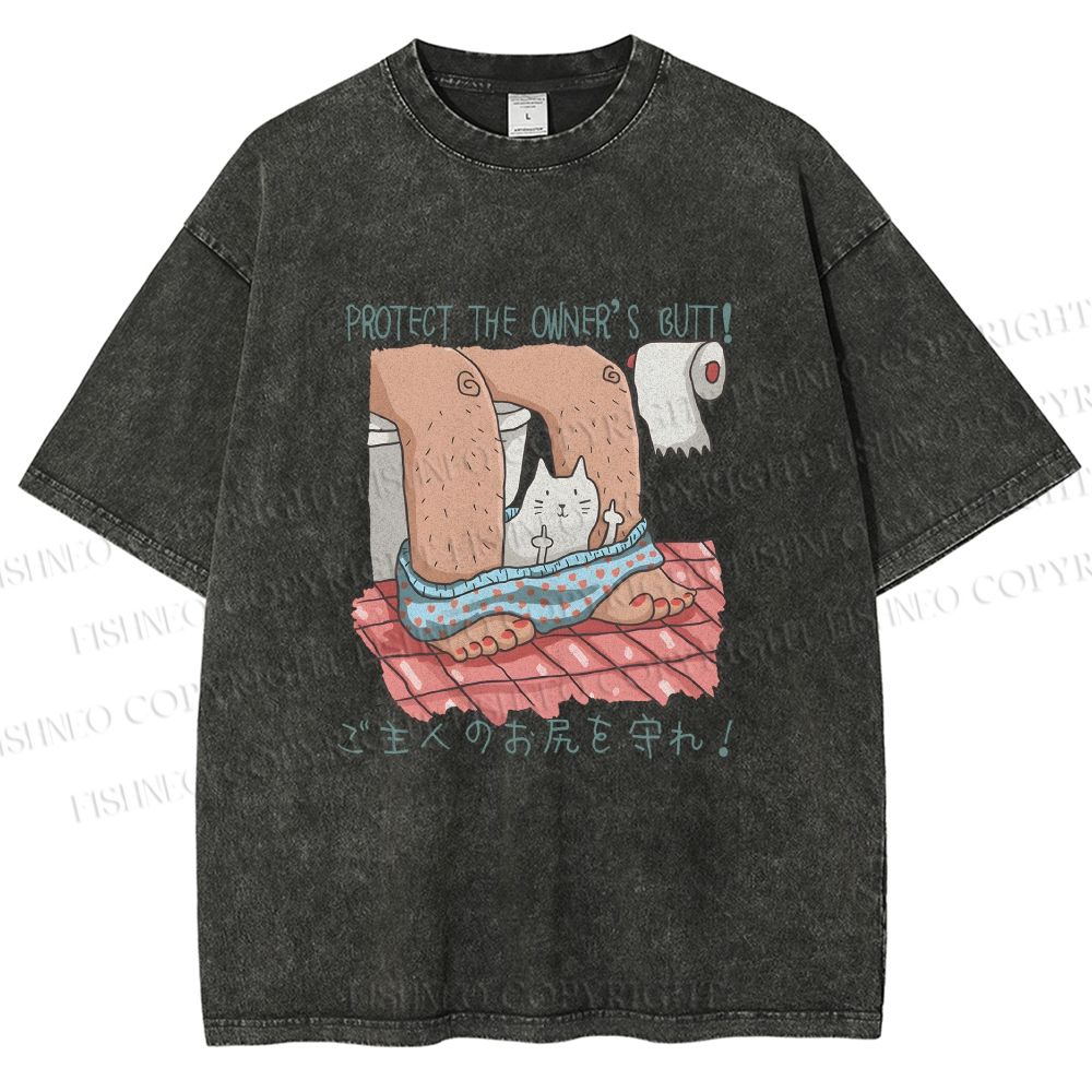 Unisex Lustige Katzentoilette Printed Washed Tee