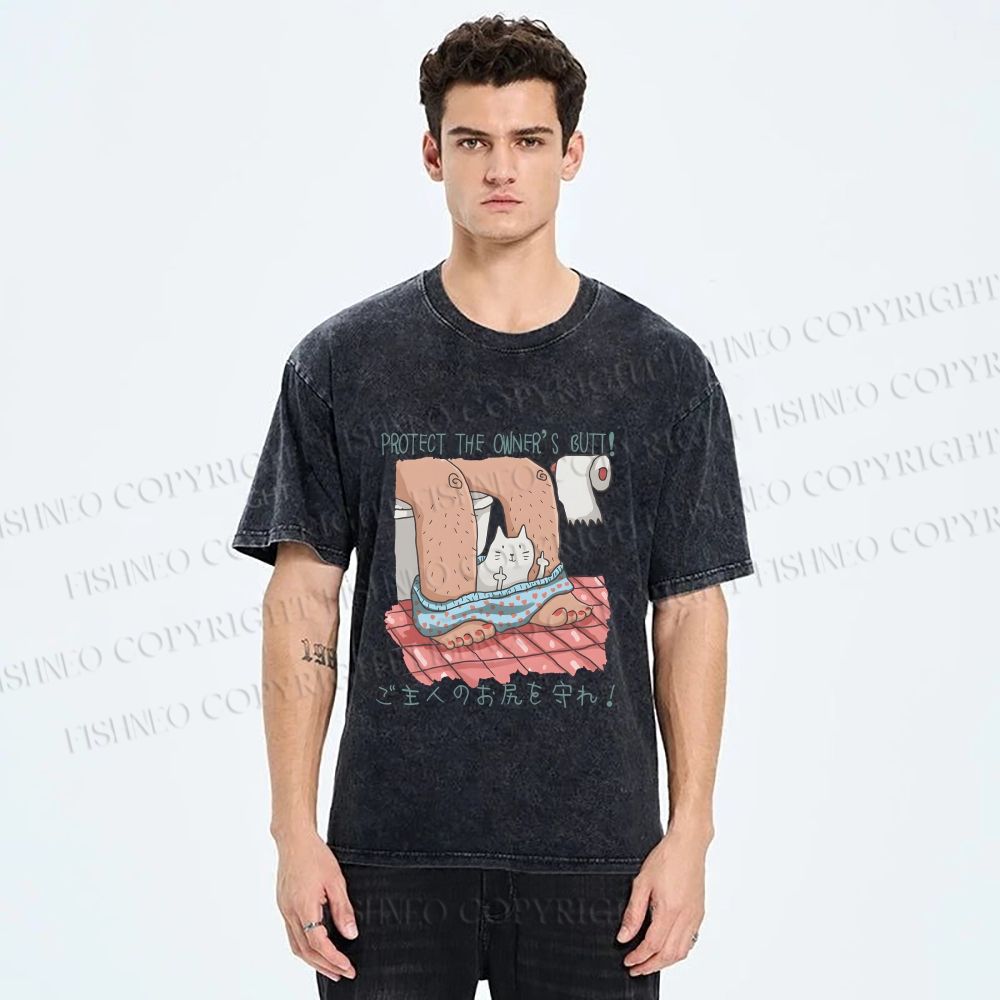 Unisex Lustige Katzentoilette Printed Washed Tee