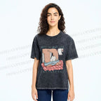 Unisex Lustige Katzentoilette Printed Washed Tee