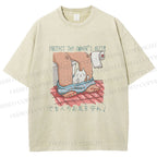 Unisex Lustige Katzentoilette Printed Washed Tee