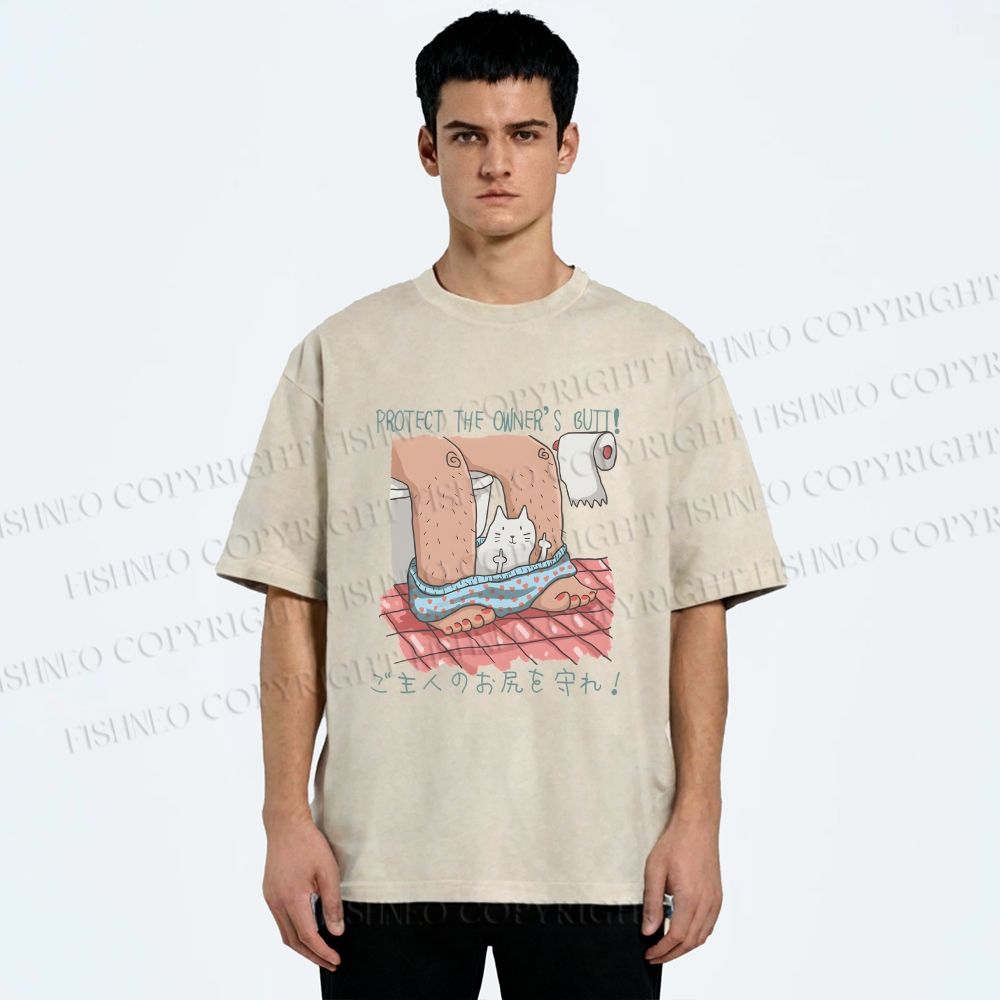 Unisex Lustige Katzentoilette Printed Washed Tee