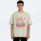 Unisex Lustige Katzentoilette Printed Washed Tee
