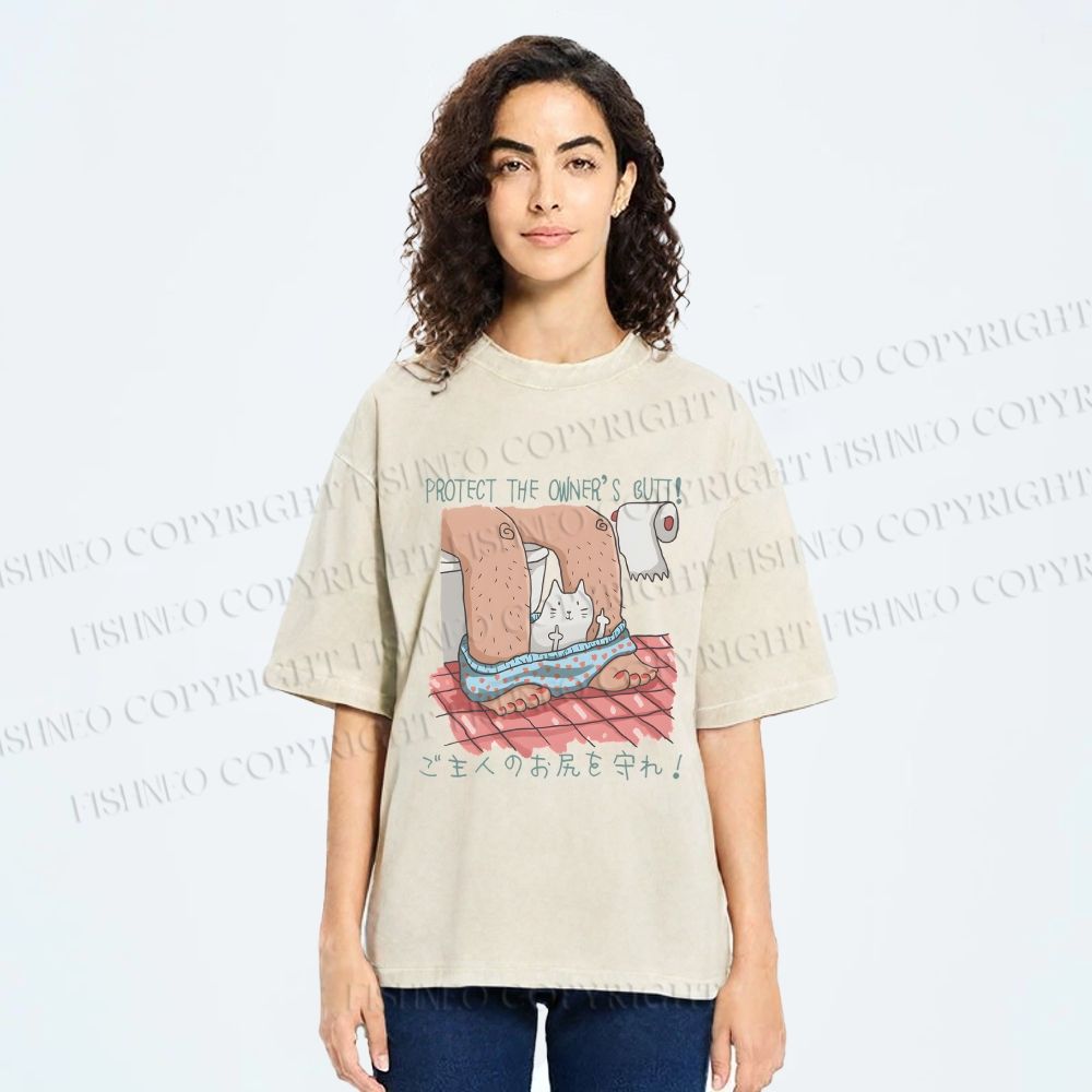 Unisex Lustige Katzentoilette Printed Washed Tee