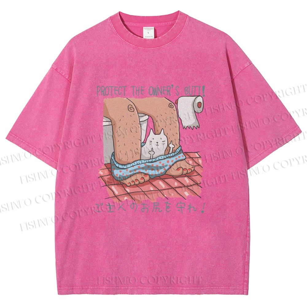 Unisex Lustige Katzentoilette Printed Washed Tee