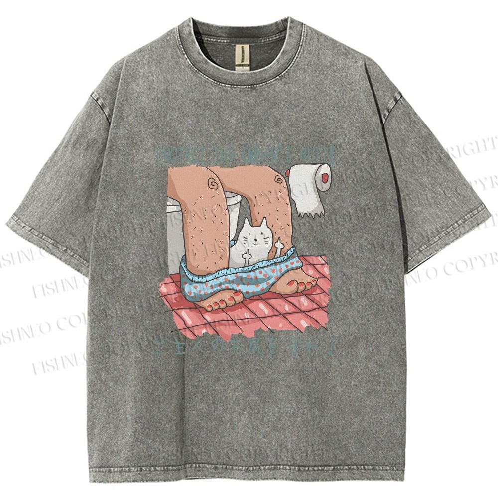 Unisex Lustige Katzentoilette Printed Washed Tee