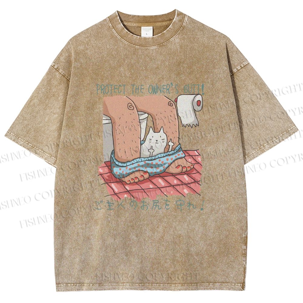 Unisex Lustige Katzentoilette Printed Washed Tee