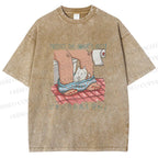 Unisex Lustige Katzentoilette Printed Washed Tee