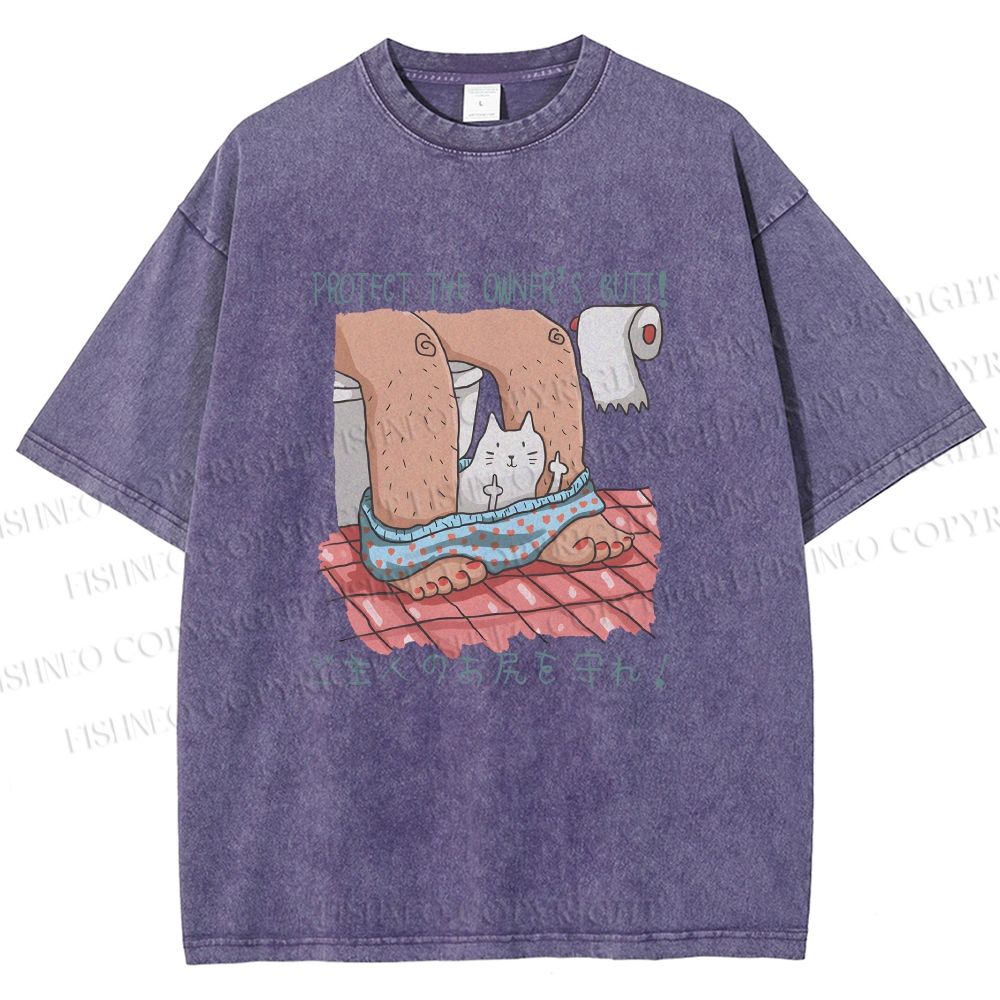 Unisex Lustige Katzentoilette Printed Washed Tee