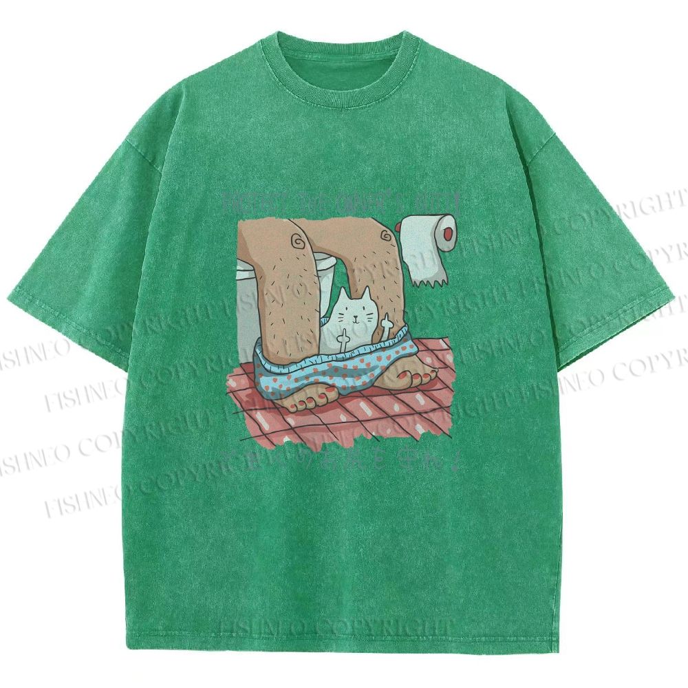 Unisex Lustige Katzentoilette Printed Washed Tee