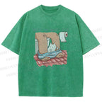 Unisex Lustige Katzentoilette Printed Washed Tee