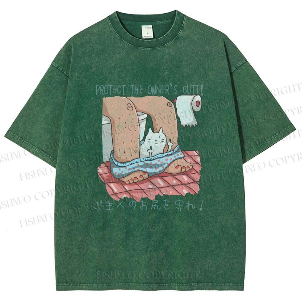 Unisex Lustige Katzentoilette Printed Washed Tee