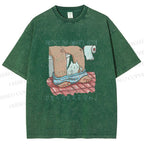 Unisex Lustige Katzentoilette Printed Washed Tee