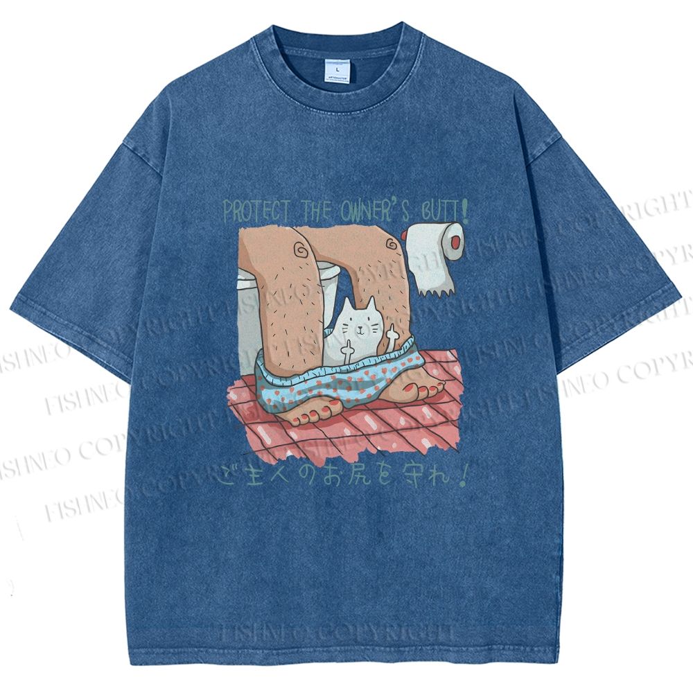 Unisex Lustige Katzentoilette Printed Washed Tee