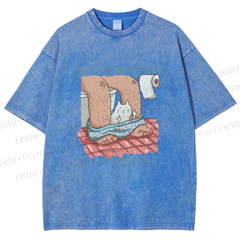 Unisex Lustige Katzentoilette Printed Washed Tee