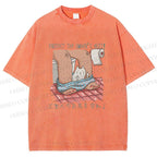 Unisex Lustige Katzentoilette Printed Washed Tee
