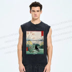 Unisex Black Cat Otsuki Plain in Kai Province Printed Washed Tank Top