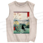 Unisex Black Cat Otsuki Plain in Kai Province Printed Washed Tank Top