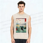 Unisex Black Cat Otsuki Plain in Kai Province Printed Washed Tank Top