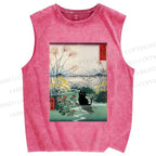 Unisex Black Cat Otsuki Plain in Kai Province Printed Washed Tank Top