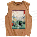 Unisex Black Cat Otsuki Plain in Kai Province Printed Washed Tank Top