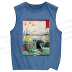 Unisex Black Cat Otsuki Plain in Kai Province Printed Washed Tank Top
