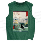 Unisex Black Cat Otsuki Plain in Kai Province Printed Washed Tank Top