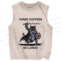 Unisex Three Coffees No Lunch Printed Washed Tank Top