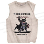Unisex Three Coffees No Lunch Printed Washed Tank Top
