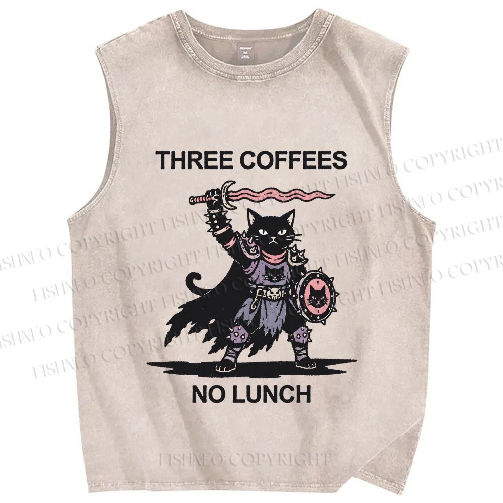 Unisex Three Coffees No Lunch Printed Washed Tank Top