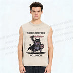 Unisex Three Coffees No Lunch Printed Washed Tank Top