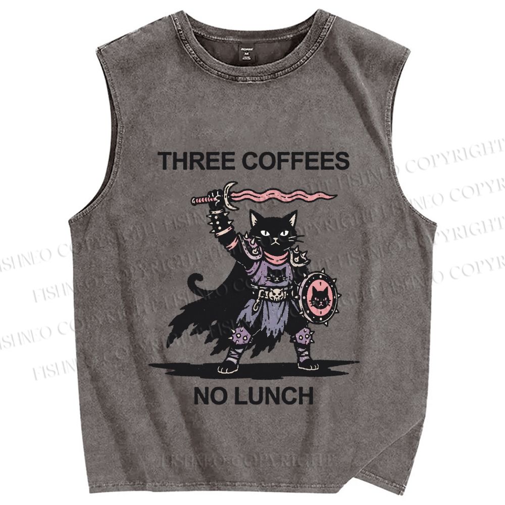 Unisex Three Coffees No Lunch Printed Washed Tank Top