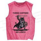 Unisex Three Coffees No Lunch Printed Washed Tank Top